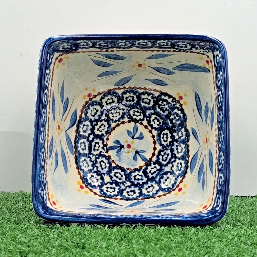 Temptations by Tara Cup Square 6 x3 Bowl Old World Royal Blue Floral - Microwave